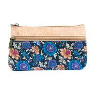 Nagy parafás pénztárca - Lila-kék virágok