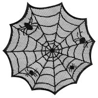 Csipke asztalterítők pókháló mintával – Fekete, 4 db