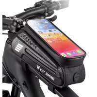 Vízálló kerékpáros táska keretre mobilzsebbel - fekete, 1,5 liter