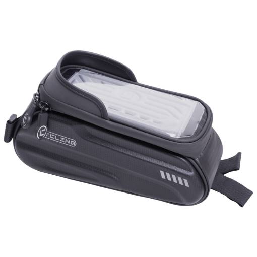 Foto - Vízálló kerékpáros táska keretre mobilzsebbel - Fekete, 1 liter