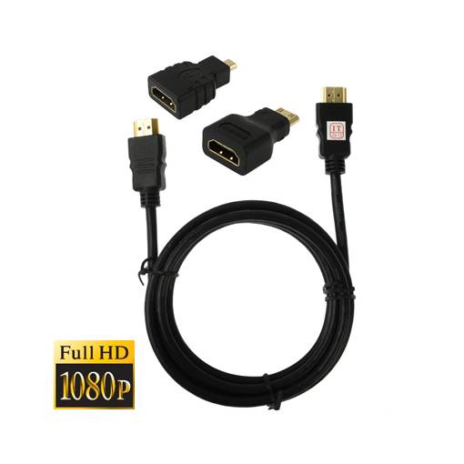 Foto - HDMI / Mini HDMI / micro HDMI kábel (FullHD) - 1,5m - Fekete