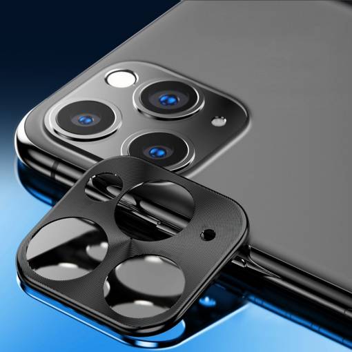 Foto - Fém keret iPhone 11 Pro / 11 Pro Max hátsó kamerájához - Fekete