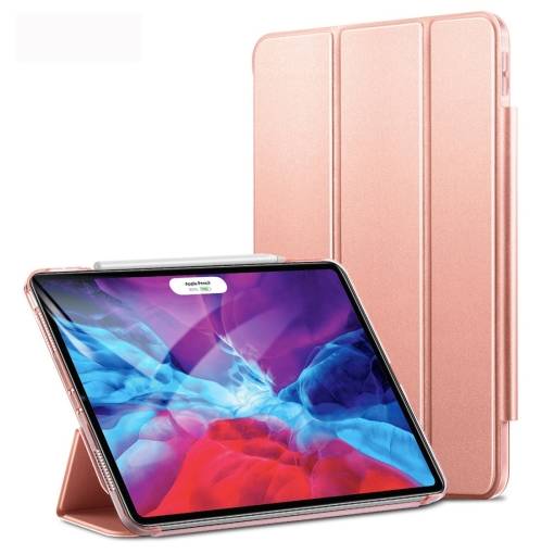 Foto - PU ház Apple iPad Pro 12.9 (2020) + Apple Pencil tároló - Rózsaarany