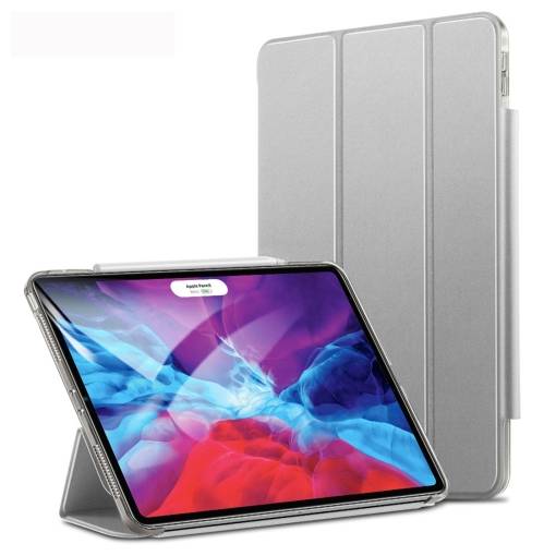 Foto - PU ház Apple iPad Pro 12.9 (2020) + Apple Pencil tároló - Ezüst Szürke